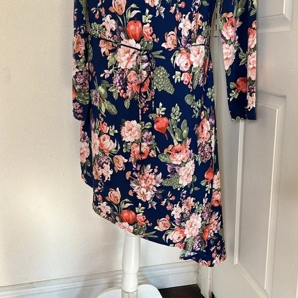 Abercrombie & Fitch Floral Asymmetric Hem Midi Dress Wedding Guest sz XL NWOT - Picture 4 of 13